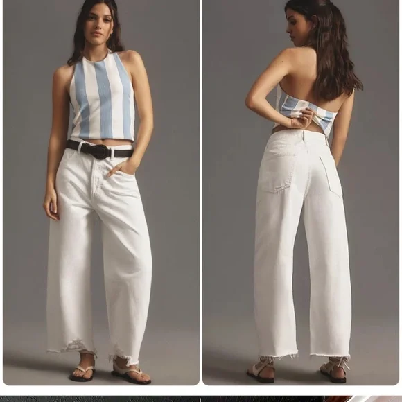 Citizens of Humanity Ayla Raw Hem Crop Jeans in Harlow White Size 27 - Picture 1 of 5